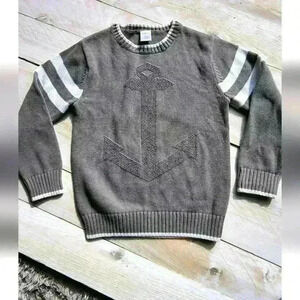 Gymboree Boys Gray White Anchor Knit Long Sleeve Pullover Sweater Small 5/6